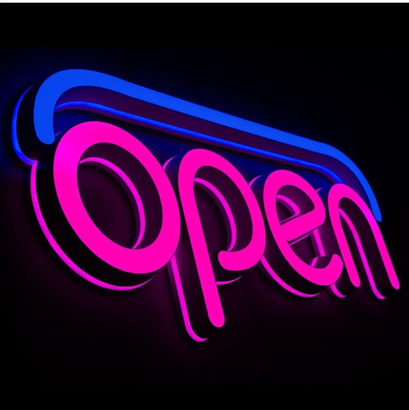 Anrookie LED Open Signs for Business 19.7x9" Neon Static Display Pink Blue NEW - Picture 1 of 10